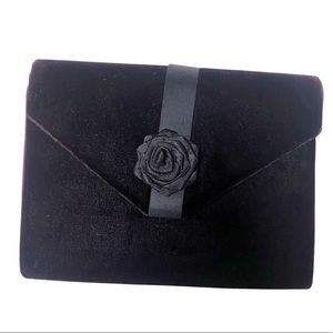 Vintage Velvet Velour Clutch Purse Black Dark Purple